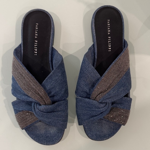 Fabiana Filippi Blue and Silver Knotted Mules